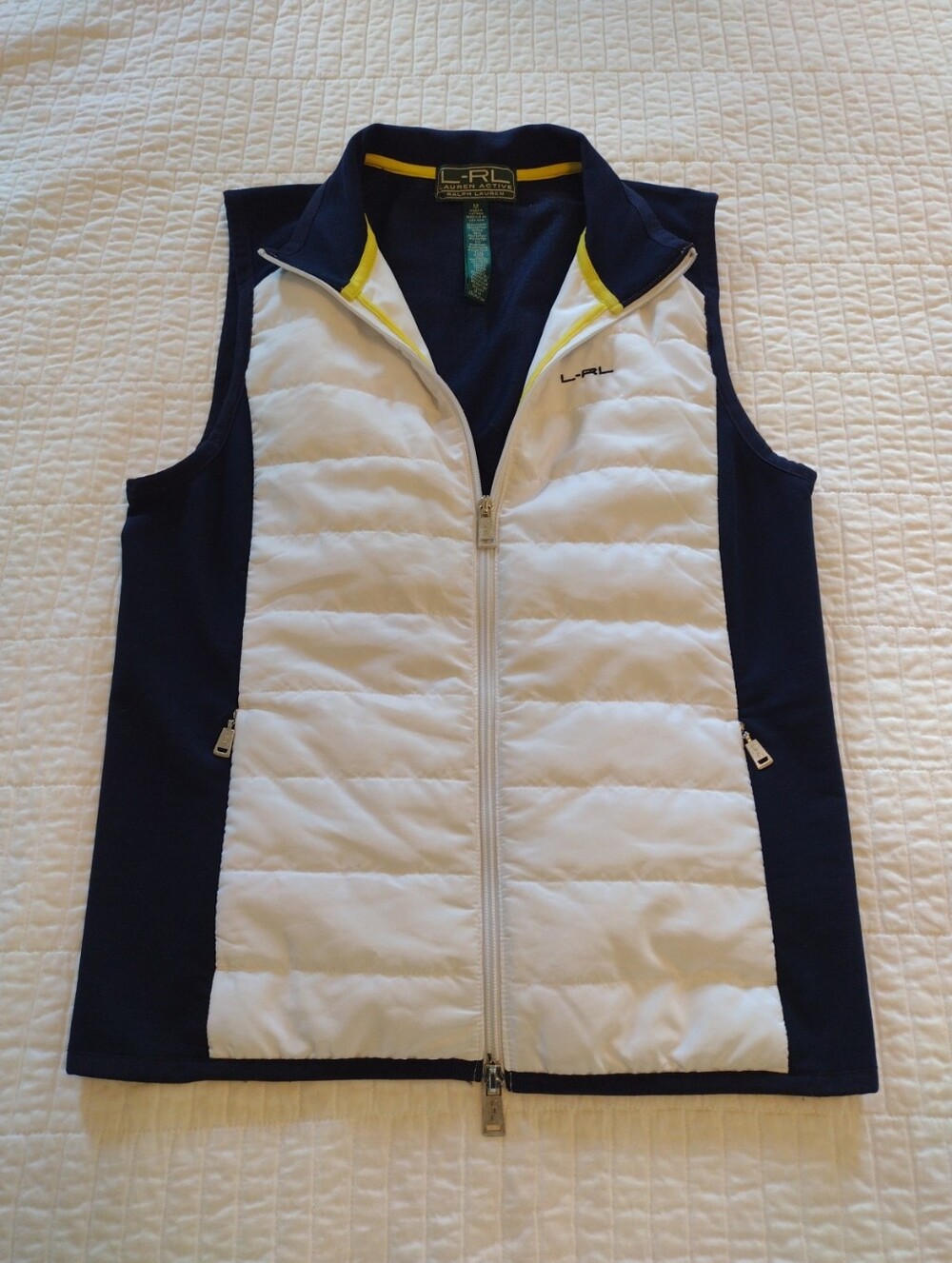 Lauren Active Ralph Lauren Womens Med Vest Full Zip Navy White Yellow Golf